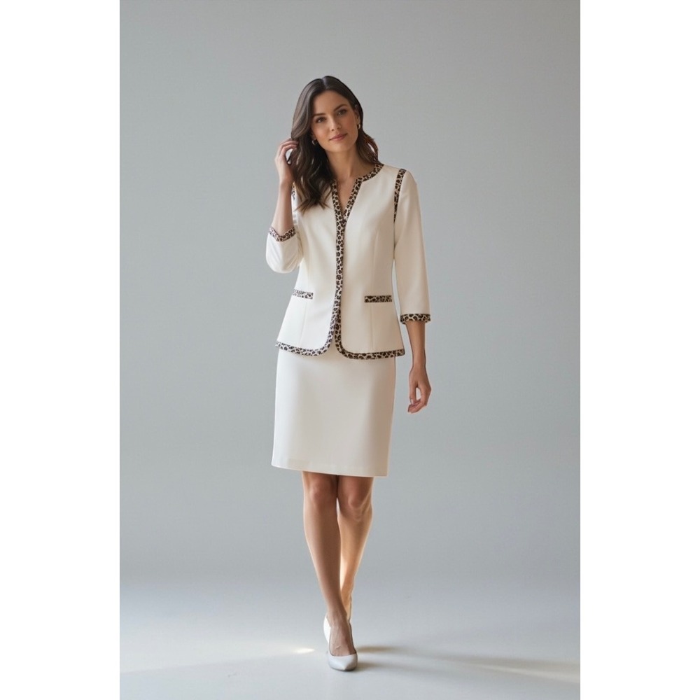 Midnight Velvet cream Dress‎ Sianna Animal Trim Skirt Suit Church Work blazer 14